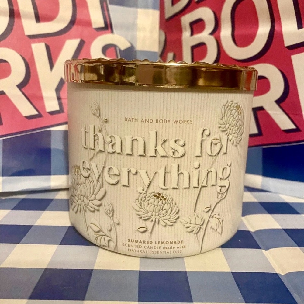 Thanks for Everything Sugared Lemon Bath & BodyWorks NEW 3 WICK CANDLE